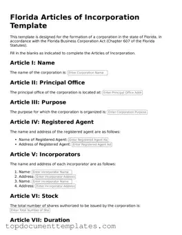 Valid Articles of Incorporation Form for Florida State