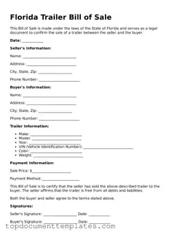 Valid Trailer Bill of Sale Form for Florida State