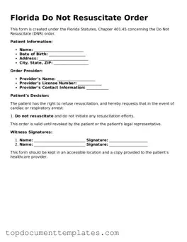 Valid Do Not Resuscitate Order Form for Florida State