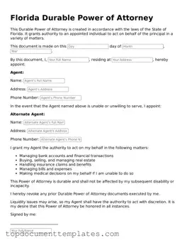 Valid Durable Power of Attorney Form for Florida State
