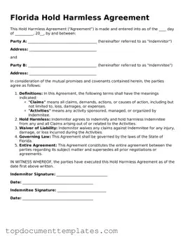 Valid Hold Harmless Agreement Form for Florida State
