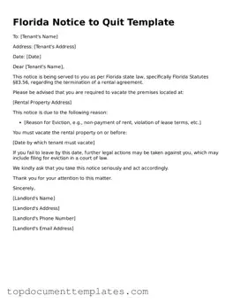 Valid Notice to Quit Form for Florida State
