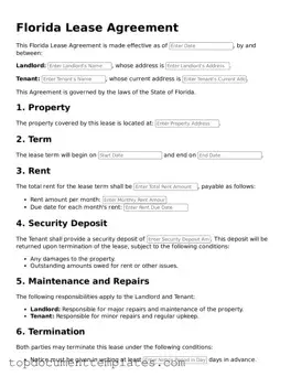 Valid Lease Agreement Form for Florida State