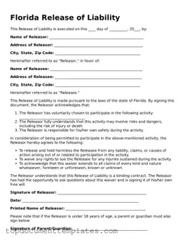 Valid Release of Liability Form for Florida State