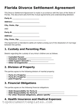 Valid Divorce Settlement Agreement Form for Florida State