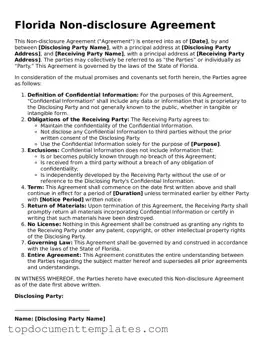 Valid Non-disclosure Agreement Form for Florida State