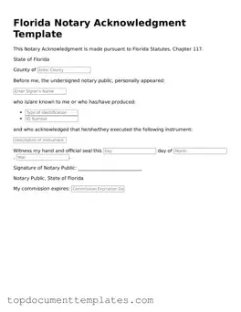 Valid Notary Acknowledgement Form for Florida State