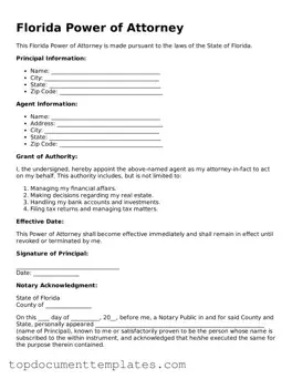 Valid Power of Attorney Form for Florida State