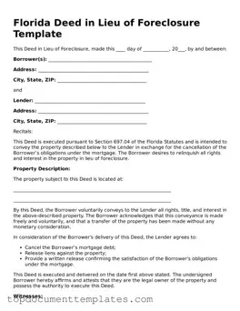 Valid Deed in Lieu of Foreclosure Form for Florida State