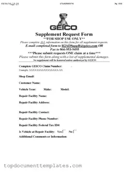 Blank Geico Supplement Request PDF Form