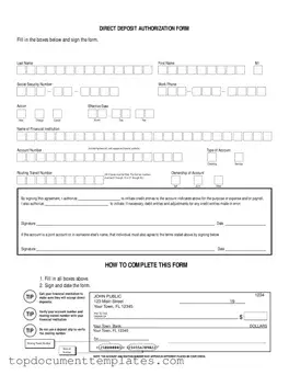 Blank Generic Direct Deposit PDF Form