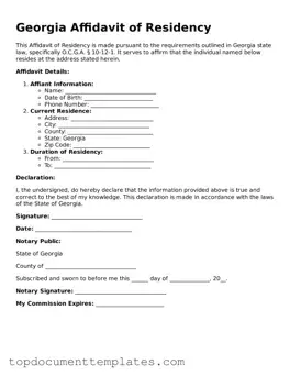 Valid Affidavit of Residency Form for Georgia State