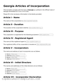 Valid Articles of Incorporation Form for Georgia State