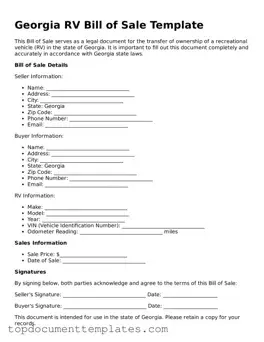 Valid RV Bill of Sale Form for Georgia State