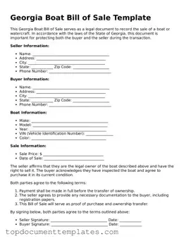 Valid Boat Bill of Sale Form for Georgia State
