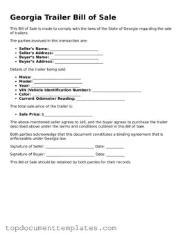 Valid Trailer Bill of Sale Form for Georgia State