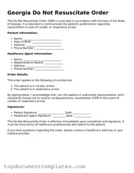 Valid Do Not Resuscitate Order Form for Georgia State