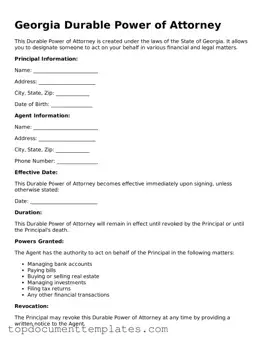 Valid Durable Power of Attorney Form for Georgia State