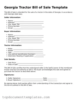 Valid Tractor Bill of Sale Form for Georgia State