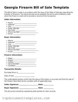 Valid Firearm Bill of Sale Form for Georgia State