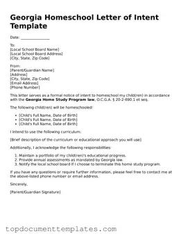 Valid Homeschool Letter of Intent Form for Georgia State