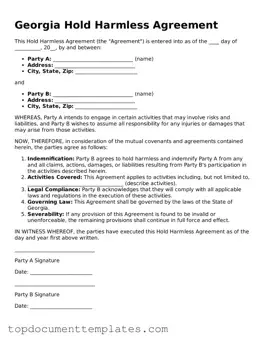 Valid Hold Harmless Agreement Form for Georgia State