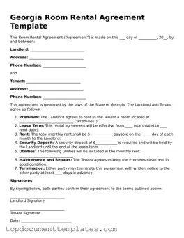 Valid Room Rental Agreement Form for Georgia State