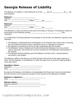 Valid Release of Liability Form for Georgia State