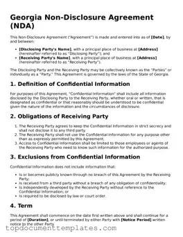 Valid Non-disclosure Agreement Form for Georgia State