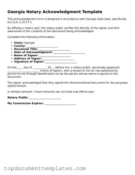 Valid Notary Acknowledgement Form for Georgia State