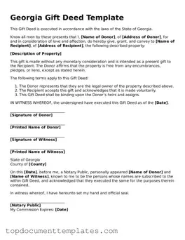 Valid Gift Deed Form for Georgia State