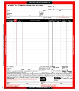 Blank Hazard Bill Of Ladden PDF Form