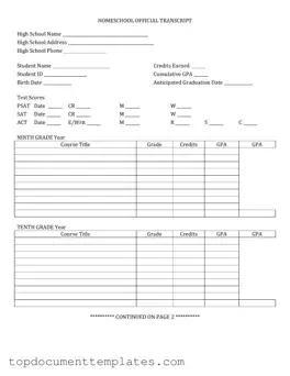 Blank High School Transcript PDF Form