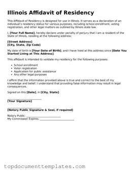 Valid Affidavit of Residency Form for Illinois State