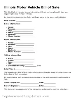 Valid Motor Vehicle Bill of Sale Form for Illinois State