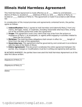 Valid Hold Harmless Agreement Form for Illinois State