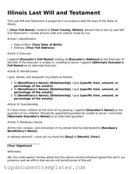 Valid Last Will and Testament Form for Illinois State