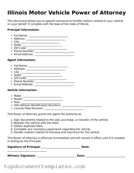 Valid Motor Vehicle Power of Attorney Form for Illinois State
