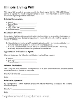 Valid Living Will Form for Illinois State