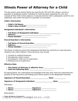 Valid Power of Attorney for a Child Form for Illinois State