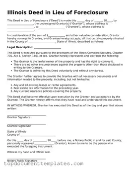Valid Deed in Lieu of Foreclosure Form for Illinois State