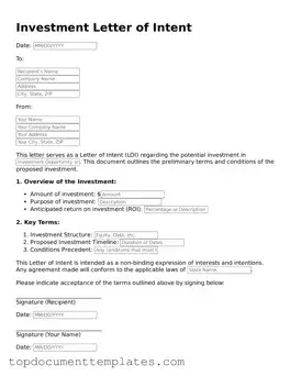 Official Investment Letter of Intent Template