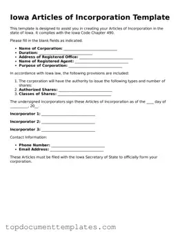 Valid Articles of Incorporation Form for Iowa State