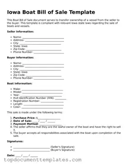 Valid Boat Bill of Sale Form for Iowa State