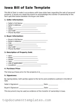 Valid Bill of Sale Form for Iowa State