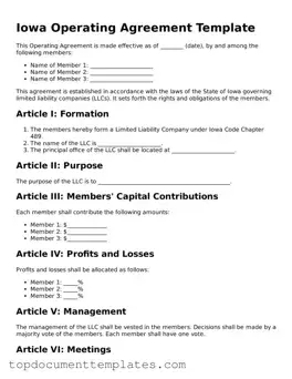 Valid Operating Agreement Form for Iowa State