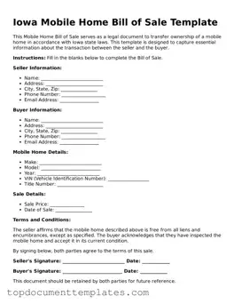 Valid Mobile Home Bill of Sale Form for Iowa State