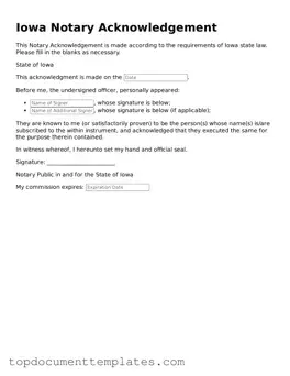 Valid Notary Acknowledgement Form for Iowa State