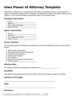 Valid Power of Attorney Form for Iowa State