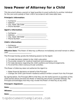 Valid Power of Attorney for a Child Form for Iowa State